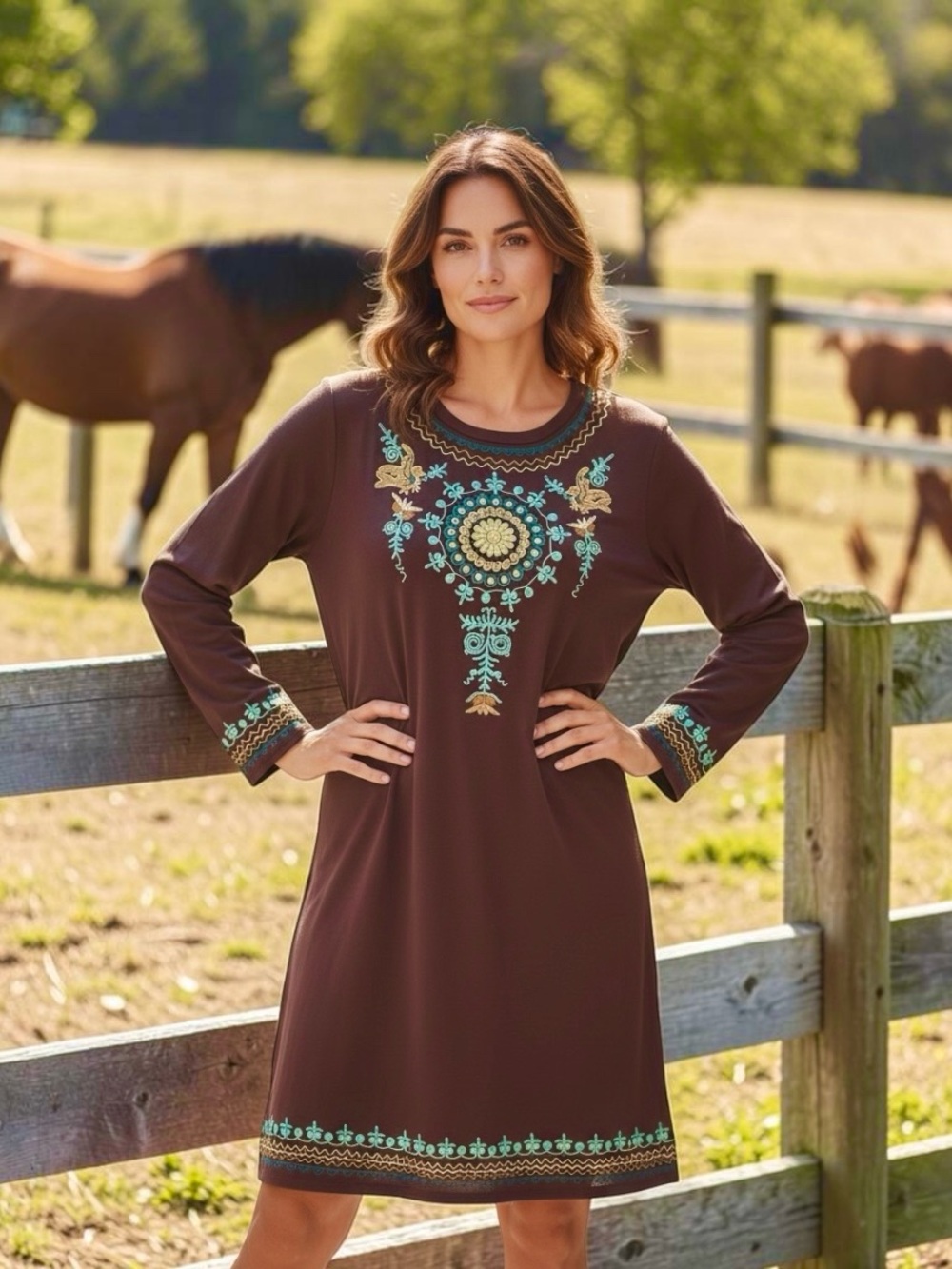 Double D Ranch Embroidered Long Sleeve Dress